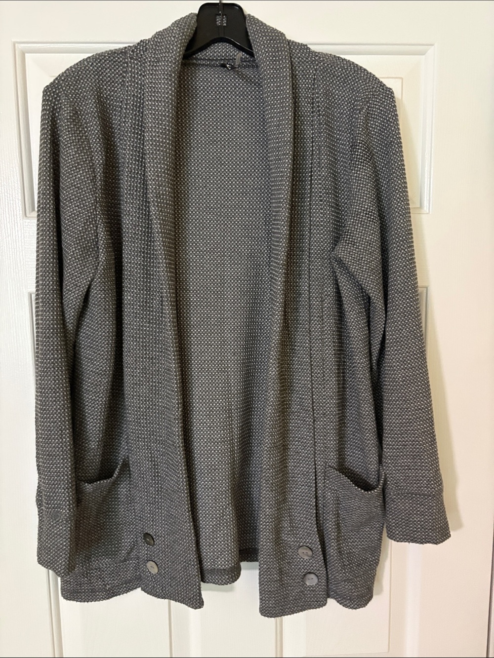 Women's Gray Open-Front Textured Cardigan with Front Pockets